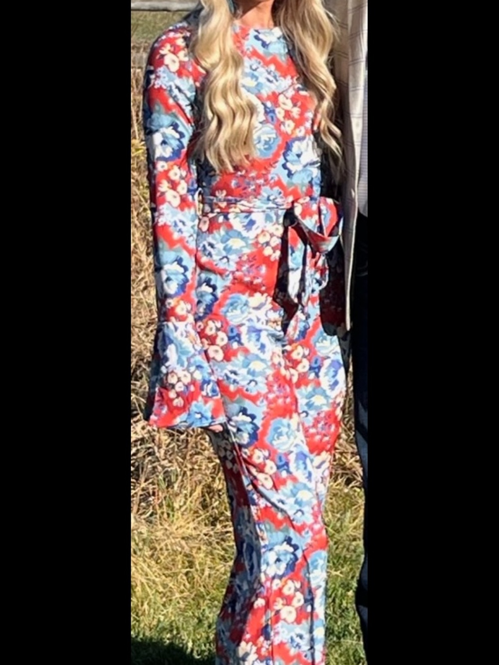 Kittenish Red and Blue Floral Jumpsuit